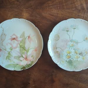 Set 2 Antique H&C France hand painted decorative plates 8.5" excellent condition